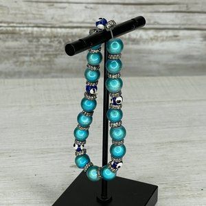 Evil Eye Turkish Bracelet Blue Glass Beads Stretch To Fit Protection